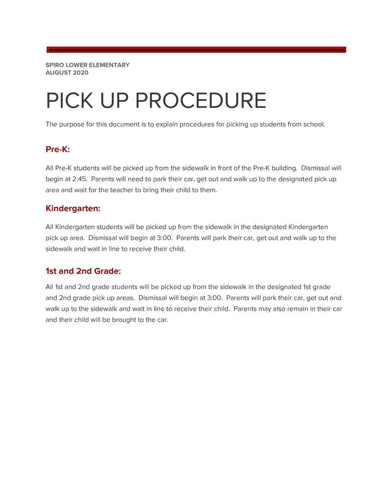 LOWER ELEMENTARY PICK-UP PROCEDURE