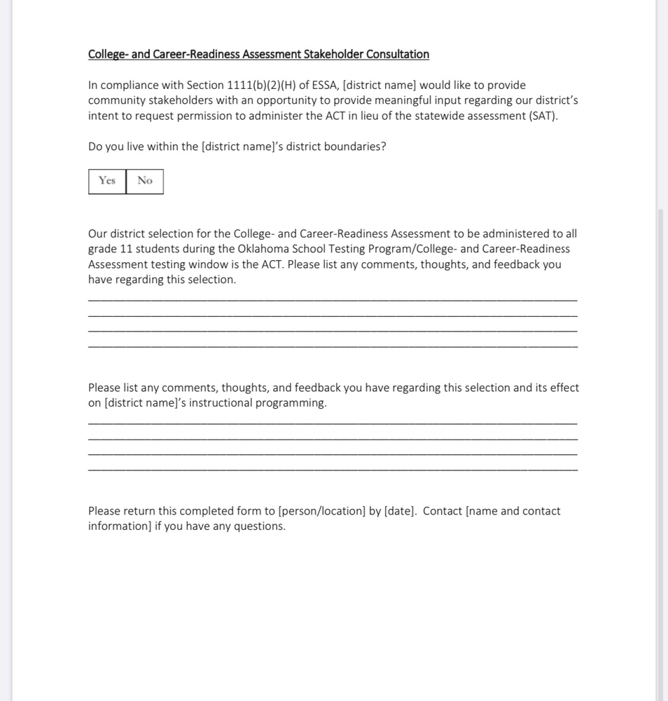 ACT/SAT STAKEHOLDER SURVEY