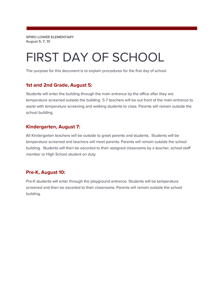 LOWER ELEMENTARY INFORMATION FOR FIRST DAY OF SCHOOL/MAP